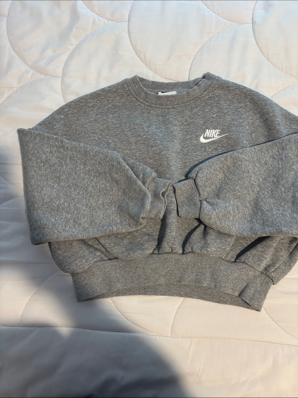 Nike Gray Heather Crew Sweatshirt with White Swoosh Logo